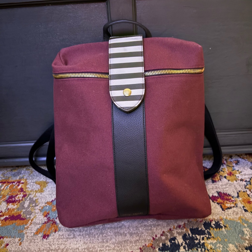 Henri Bendel Burgundy and Black Backpack in canvas